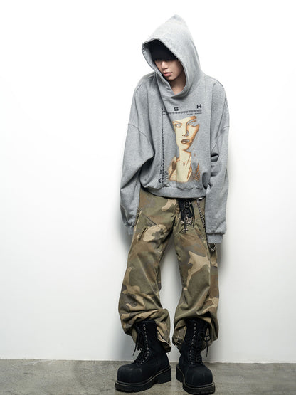 Art Letter Print Cropped Oversize Hoodie WN22970