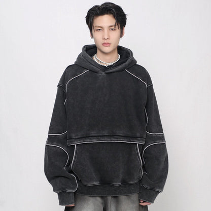 Washed Deconstructed Splicing Oversize Hoodie WN24472