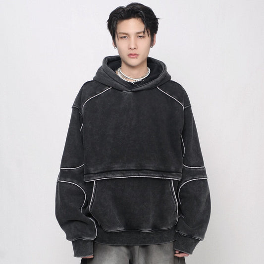 Washed Deconstructed Splicing Oversize Hoodie WN24472