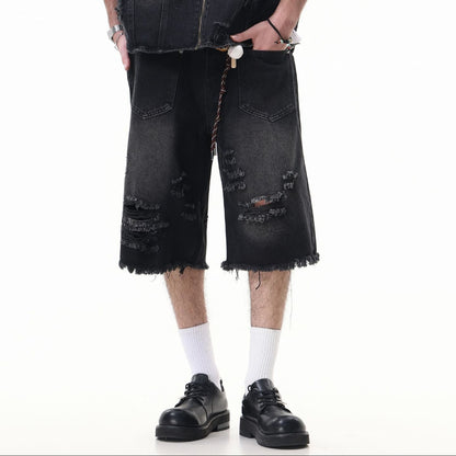 Washed Damage Wide Leg Denim Short Pants WN25596