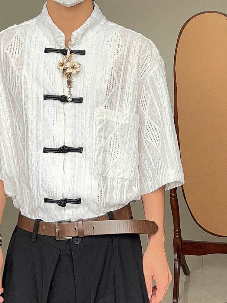 Jacquard Hollow-Out Short Sleeve Shirt WN19969