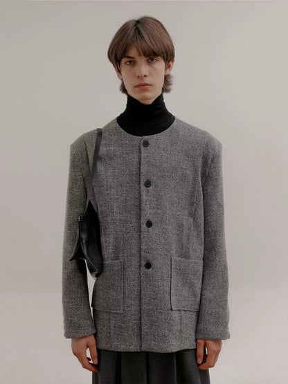 Pleats Collarless Tailored Jacket WN21590