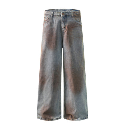 Mud Dye Washed Wide Leg Denim Jeans WN16540