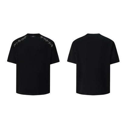 Metal Pin Shoulder-pad Oversize Short Sleeve T-Shirt WN20356
