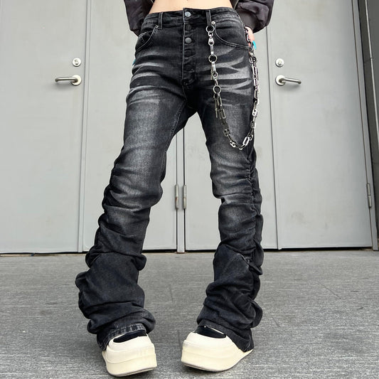 Washed Wrinkle Stacked Straight Denim Jeans WN24161