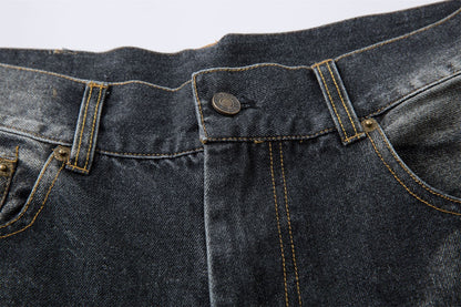 Washed Gradient Wide-Leg Straight Denim Jeans WN16211