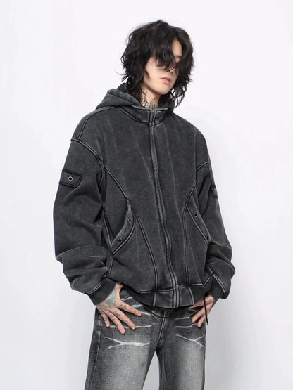 Washed Fleece Linning Zipper Hoodie WN10960