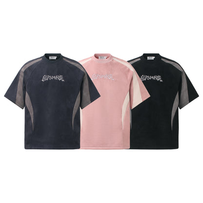 Color Block Suede Logo Short Sleeve T-Shirt WN25977