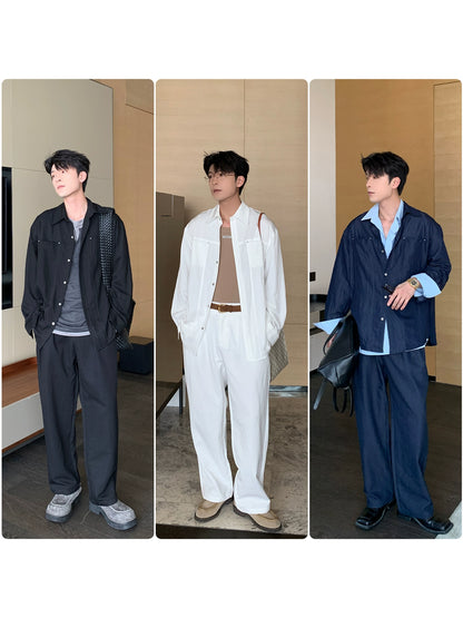 Plain Long Sleeve Shirt & Straight Pants Setup WN20483