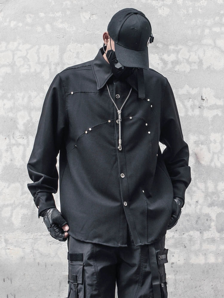 Avant-Garde Studs Mix Patchwork Long Sleeve Shirt WN22419