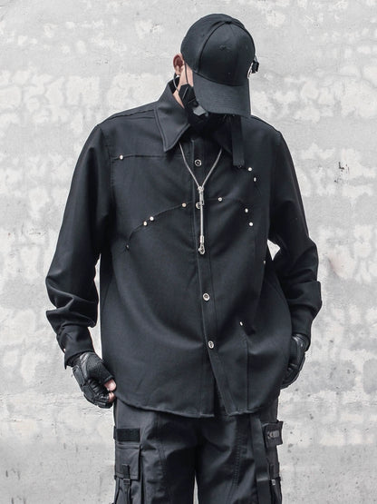 Avant-Garde Studs Mix Patchwork Long Sleeve Shirt WN22419