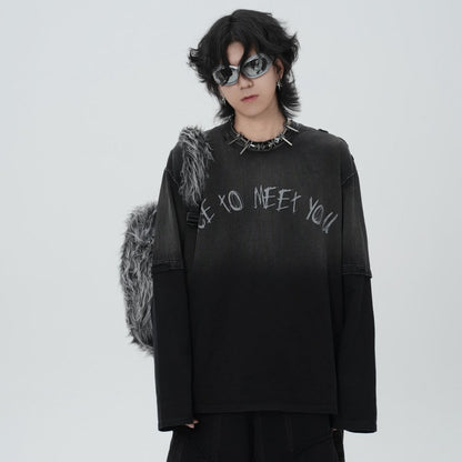 Washed Fake Layered Letter Graphic Short Sleeve T-Shirt WN28014