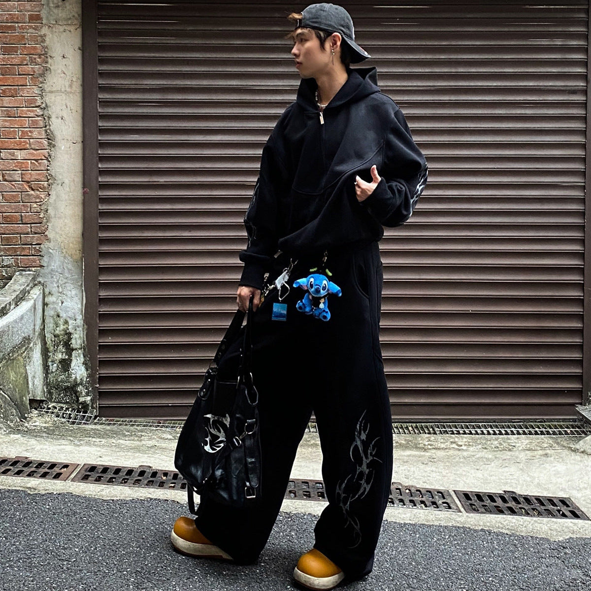 wonder land セットアップ Thorn Print Zipper Hoodie & Thorn Print Wide Leg Sweatpants Setup