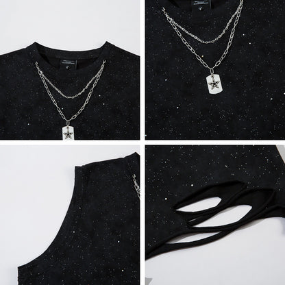 Starry Chain Damage Sleeveless T-Shirt WN16546