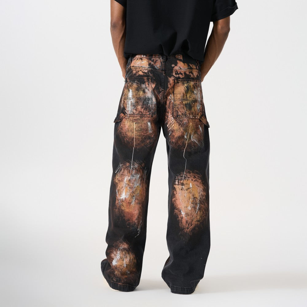 Paint Splatter Workwear Wide Leg Denim Jeans WN27921