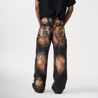 Paint Splatter Workwear Wide Leg Denim Jeans WN27921