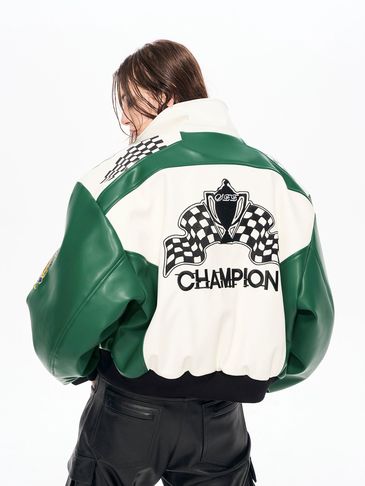 Medal Letter Embroidery PU Leather Jacket WN22143