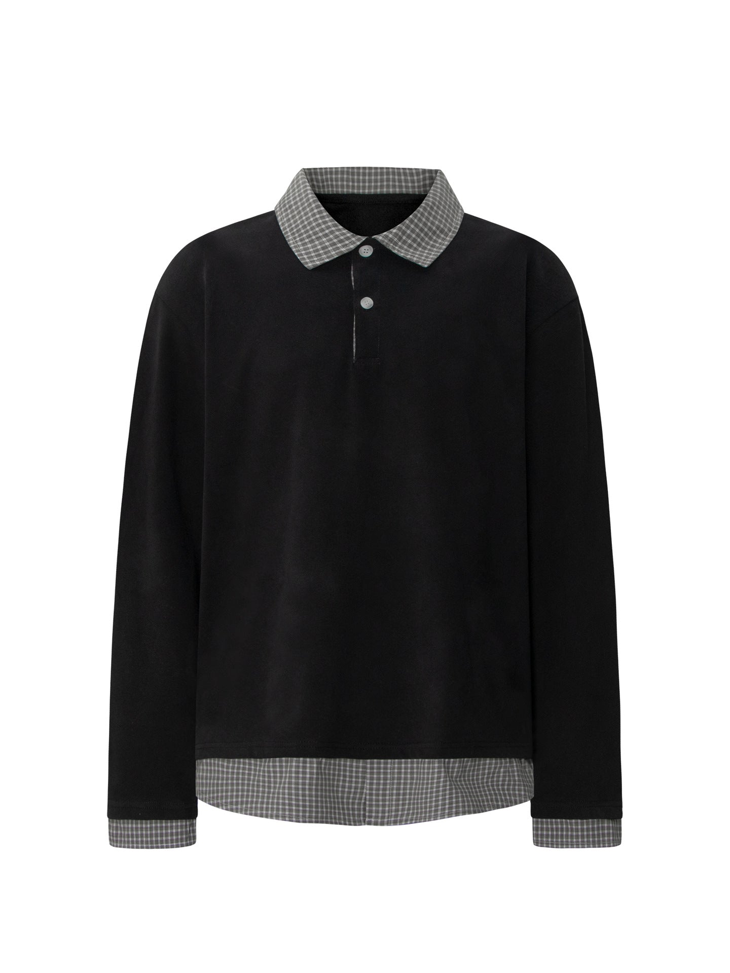 Plaid Collar Fake Layered Boxy Oversize Long Sleeve T-Shirt WN26297