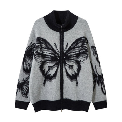 Colorblock Butterfly High-Neck OVERSIZE KNIT CARDIGAN WN11422