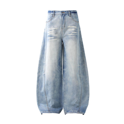 Deconstruction Whisker Curved Wide Leg Denim Jeans WN26161