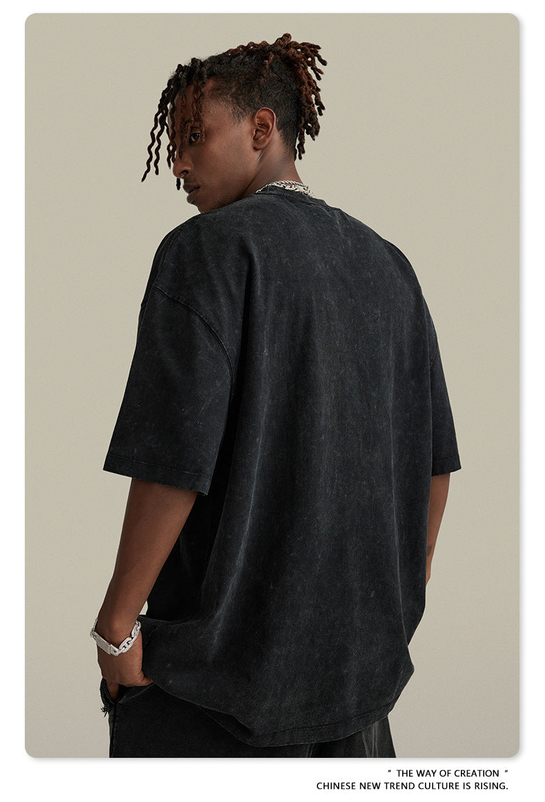 Washed Print Oversize Short-sleeve T-shirt WN6395