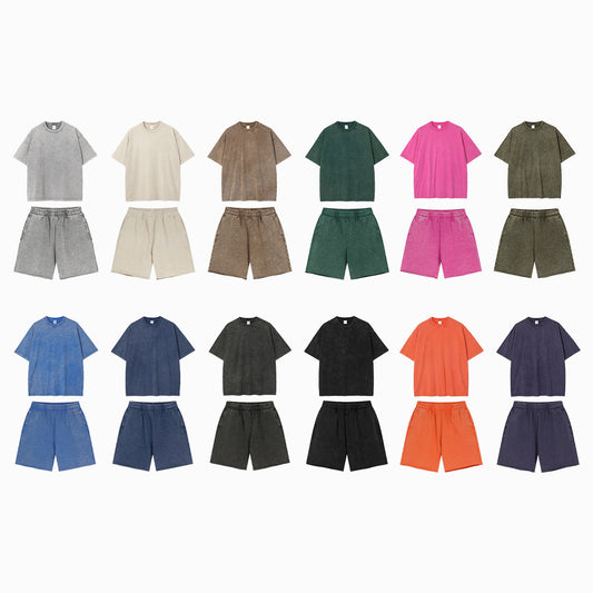 Vintage Dyed Oversize Short-sleeve T-shirt & Vintage Dyed Short Sweatpants Setup WN6631-K