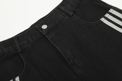 Deconstructed Three-Stripe Curved Wide Leg Denim Jeans WN25738