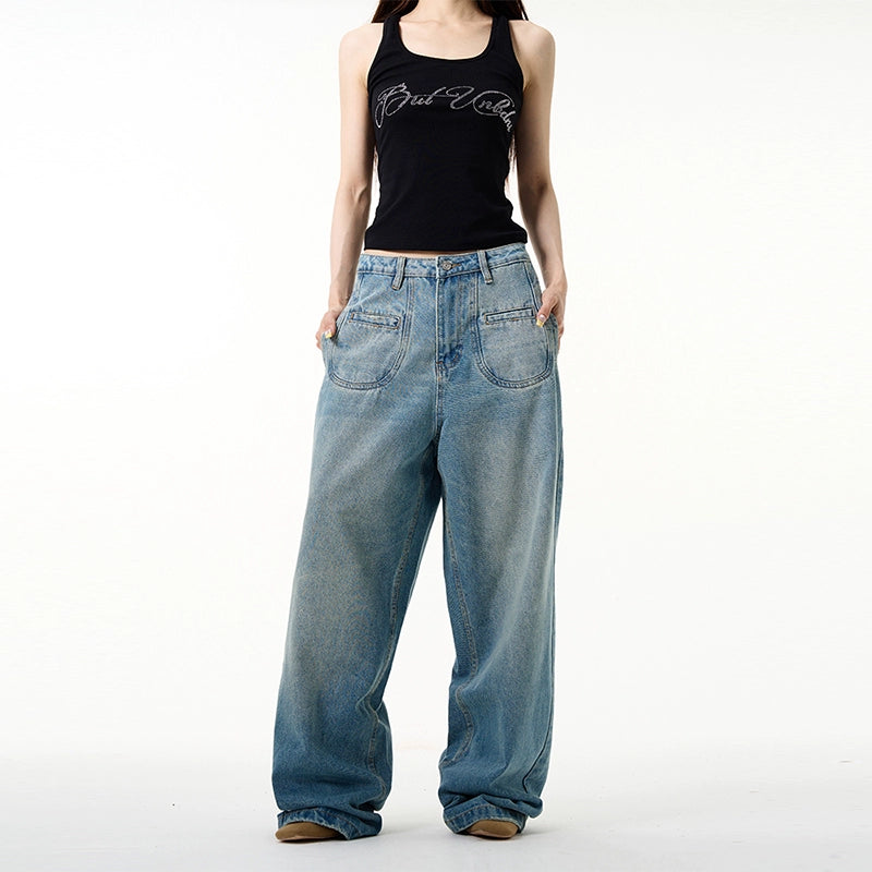 Pocket Design Wide Leg Denim Jeans WN7631