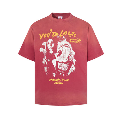 Washed Graphic Letter Print Short Sleeve T-Shirt WN25559