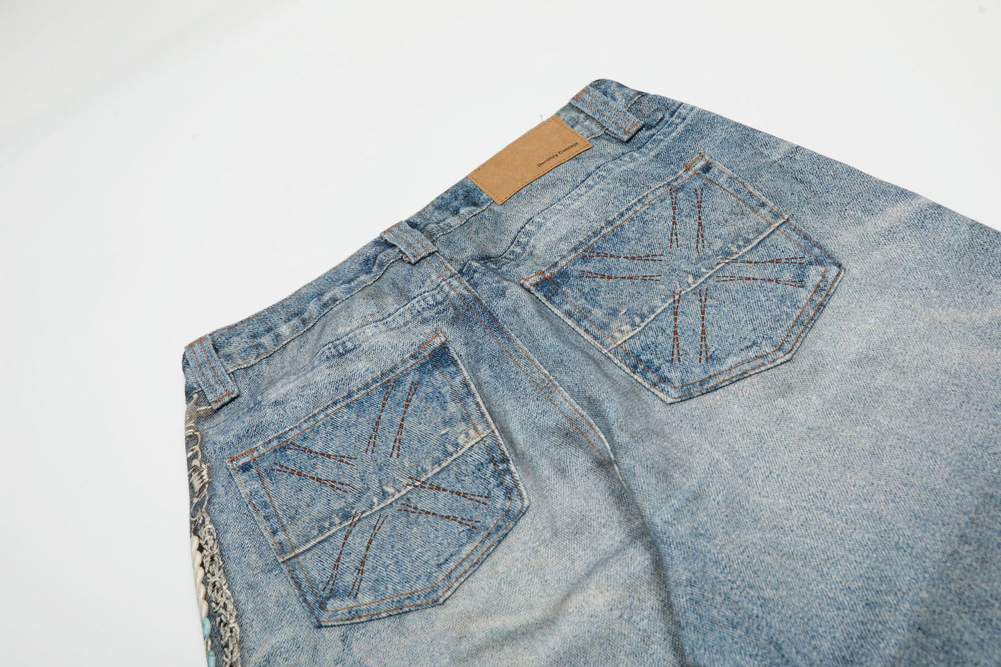 Digital Print Chain Design Wide Leg Denim Jeans WN18575