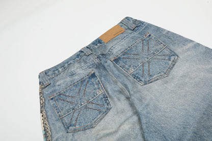 Digital Print Chain Wide Leg Denim Jeans WN25854