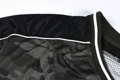 Camouflage Letter Badge Embroidery Contrast Patchwork Oversize Short Sleeve T-Shirt WN27902