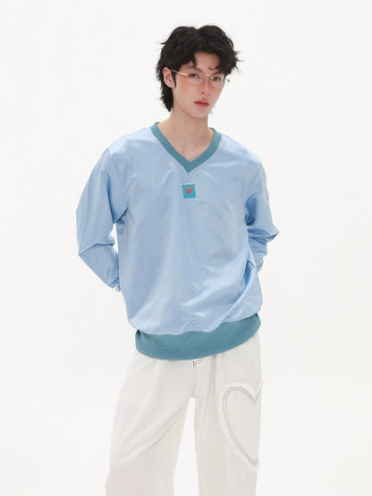 V-Neck Patch Embroidery Sweatshirt WN20198