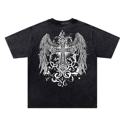 Washed Wing Cross Graphic Short Sleeve T-Shirt WN26775