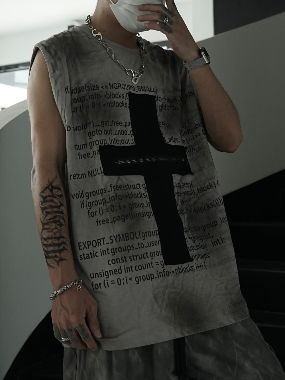 Gradient Mist Dye Cross Zipper Design Sleeveless T-Shirt WN27830