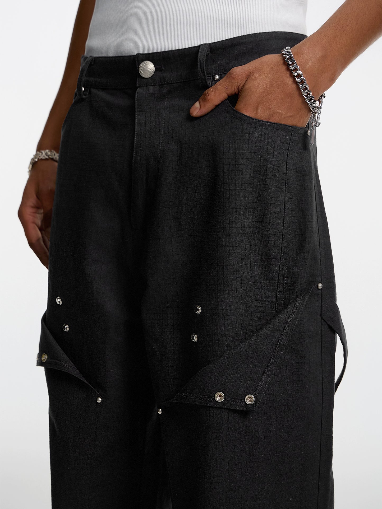 Studded Patchwork Textured Lumber Pants WN11966