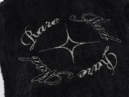 Fake Mink Fleece Letter Embroidery Oversize Knit Sweater WN11580