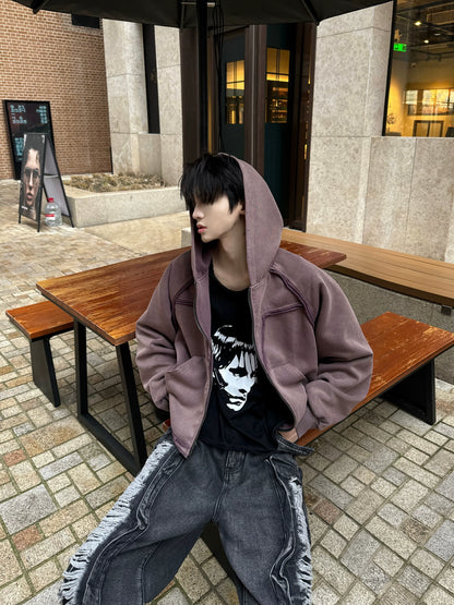 Graphic Print Wash Zipper Hoodie WN20737