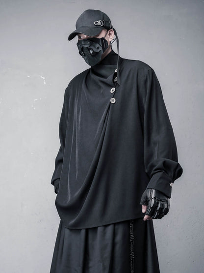 Draped High-Neck Long Sleeve  T-shirt WN22456