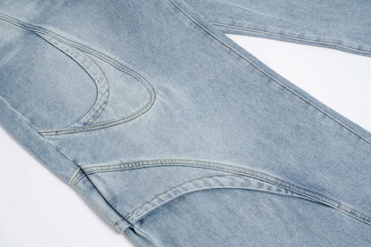 Deconstruction Curved Panel Wash Wide Leg Denim Jeans WN27930