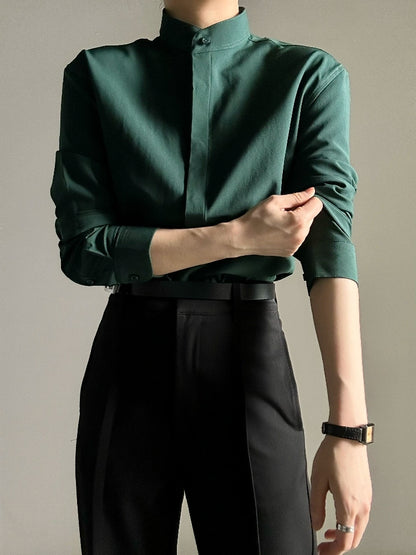 Standing-Neck Shoulder Line Long Sleeve Shirt WN19621