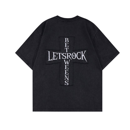 Washed Embroidery Raglan Short Sleeve T-Shirt WN25454