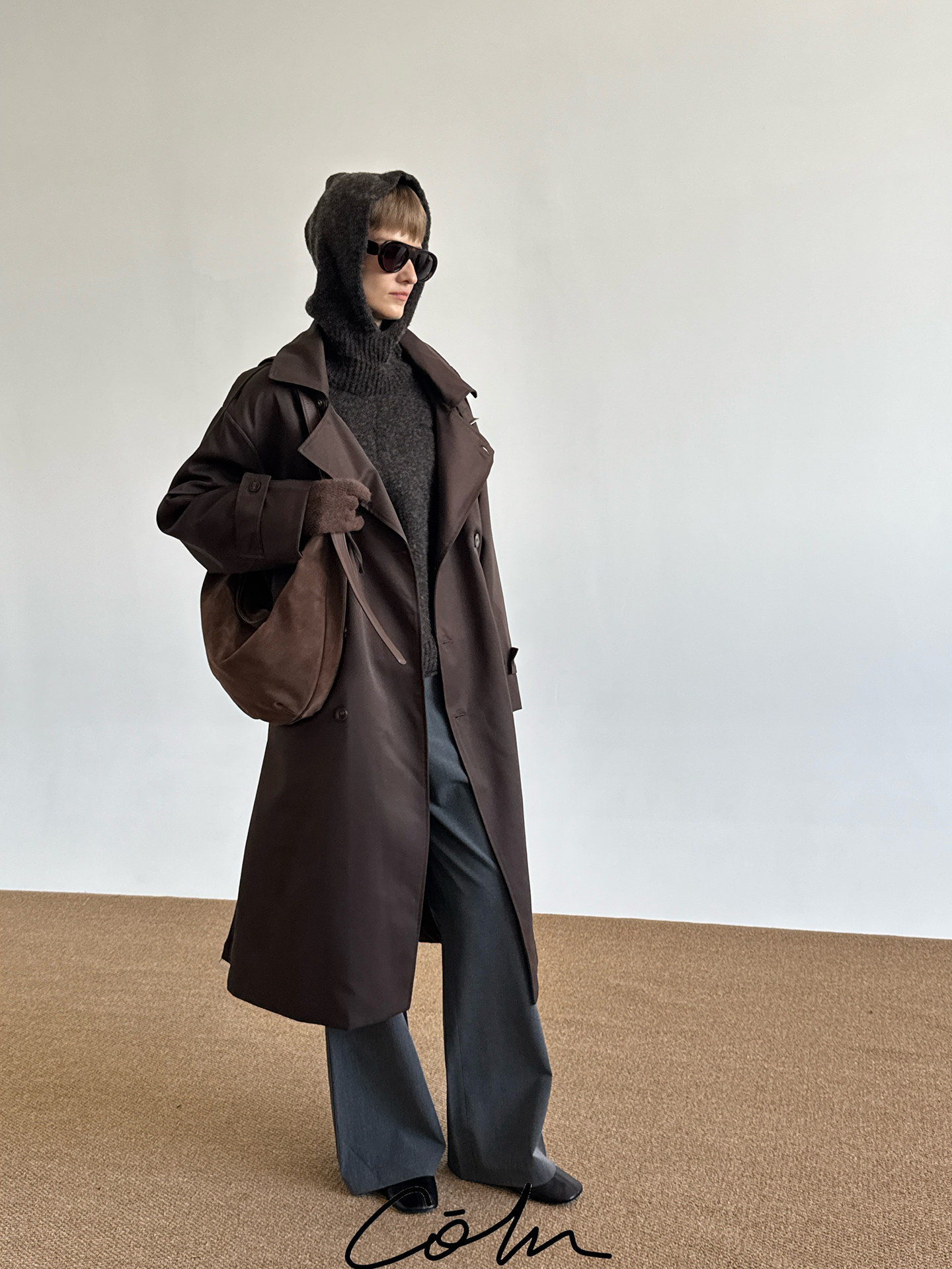 Double-Breasted Belted Hooded Trench Coat WN21681