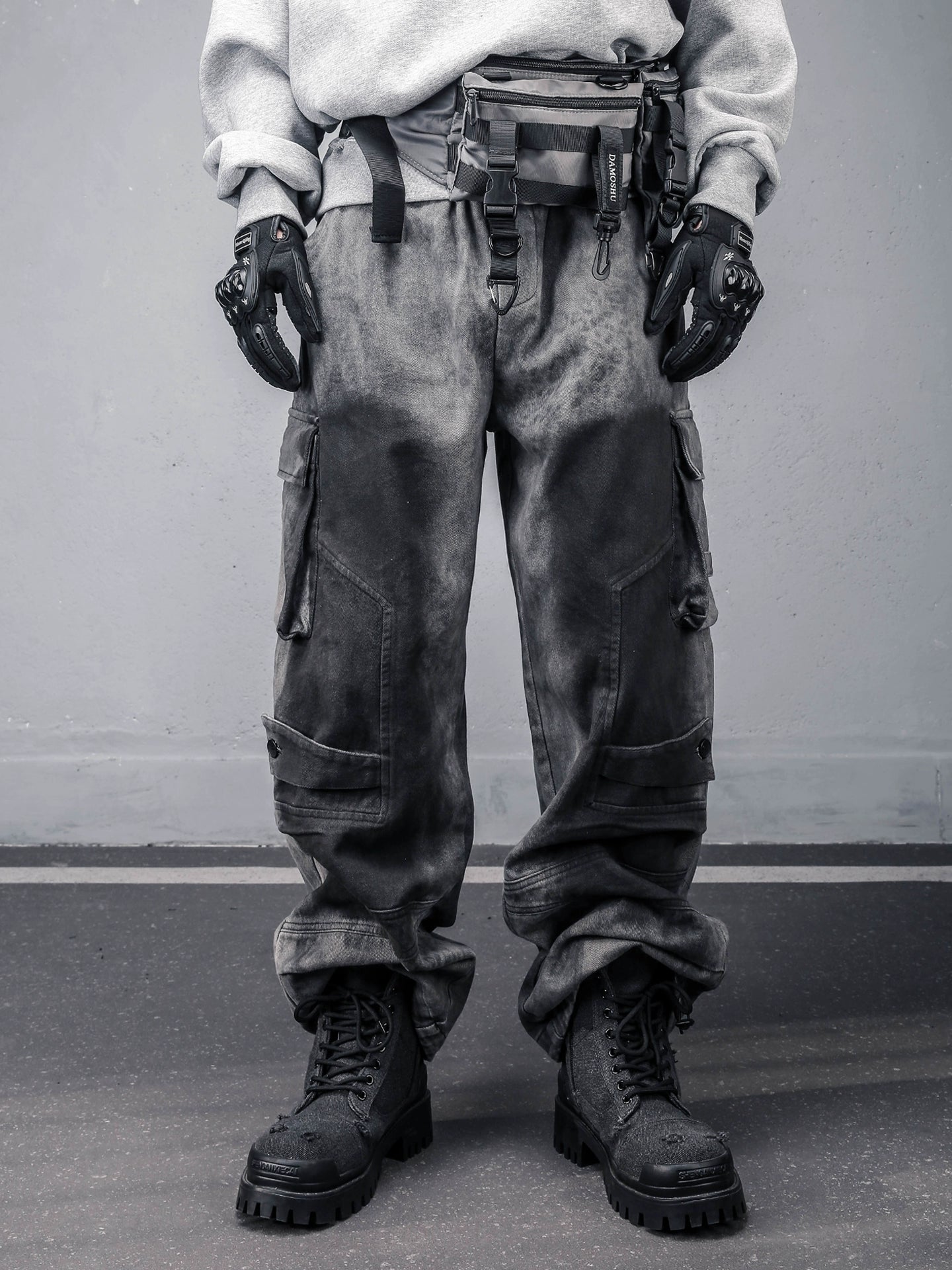 Leopard Wash Multi Pocket Wide Leg Denim Jeans WN22389