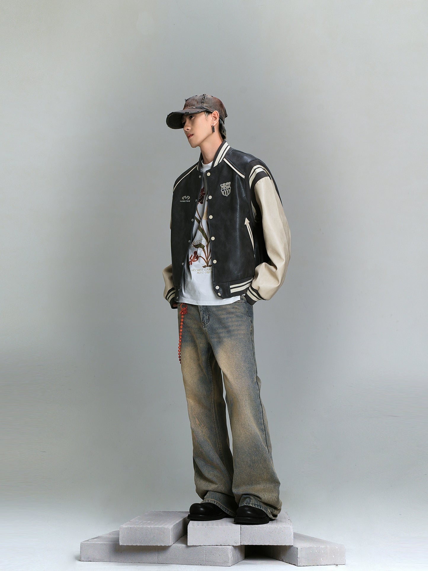 Oversize PU Leather Baseball Jacket WN8453