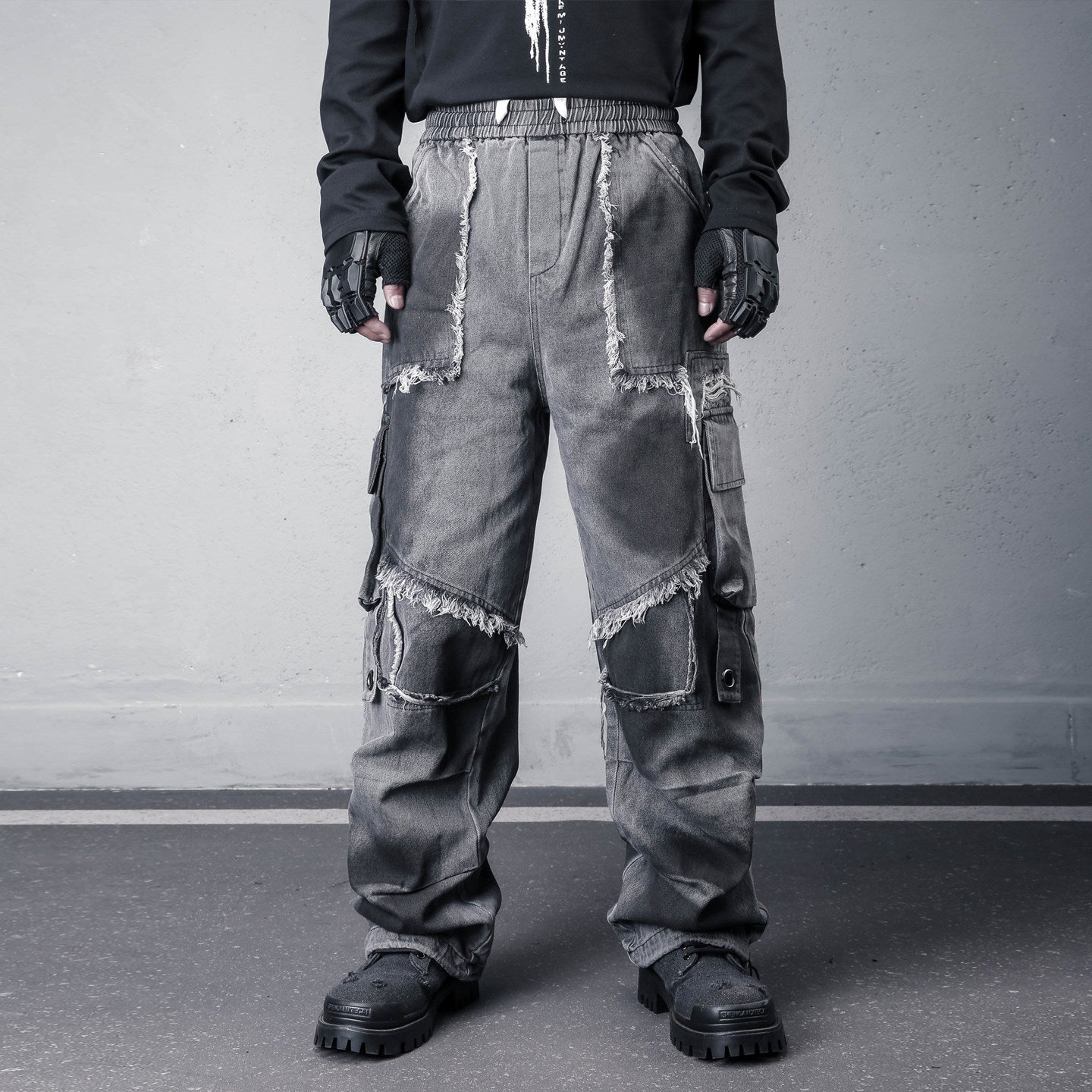 Tactical Mix Graphic Tie-Dye Wide Leg Denim Jeans WN22476