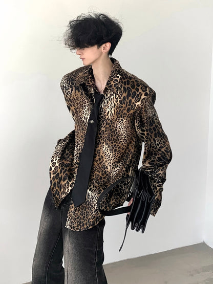 Leopard Print Shoulder Pad Long Sleeve Shirt WN9161