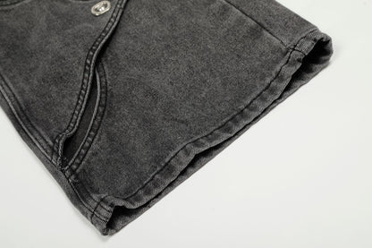 Washed Irregular Panel Wide Leg Denim Jeans WN25825