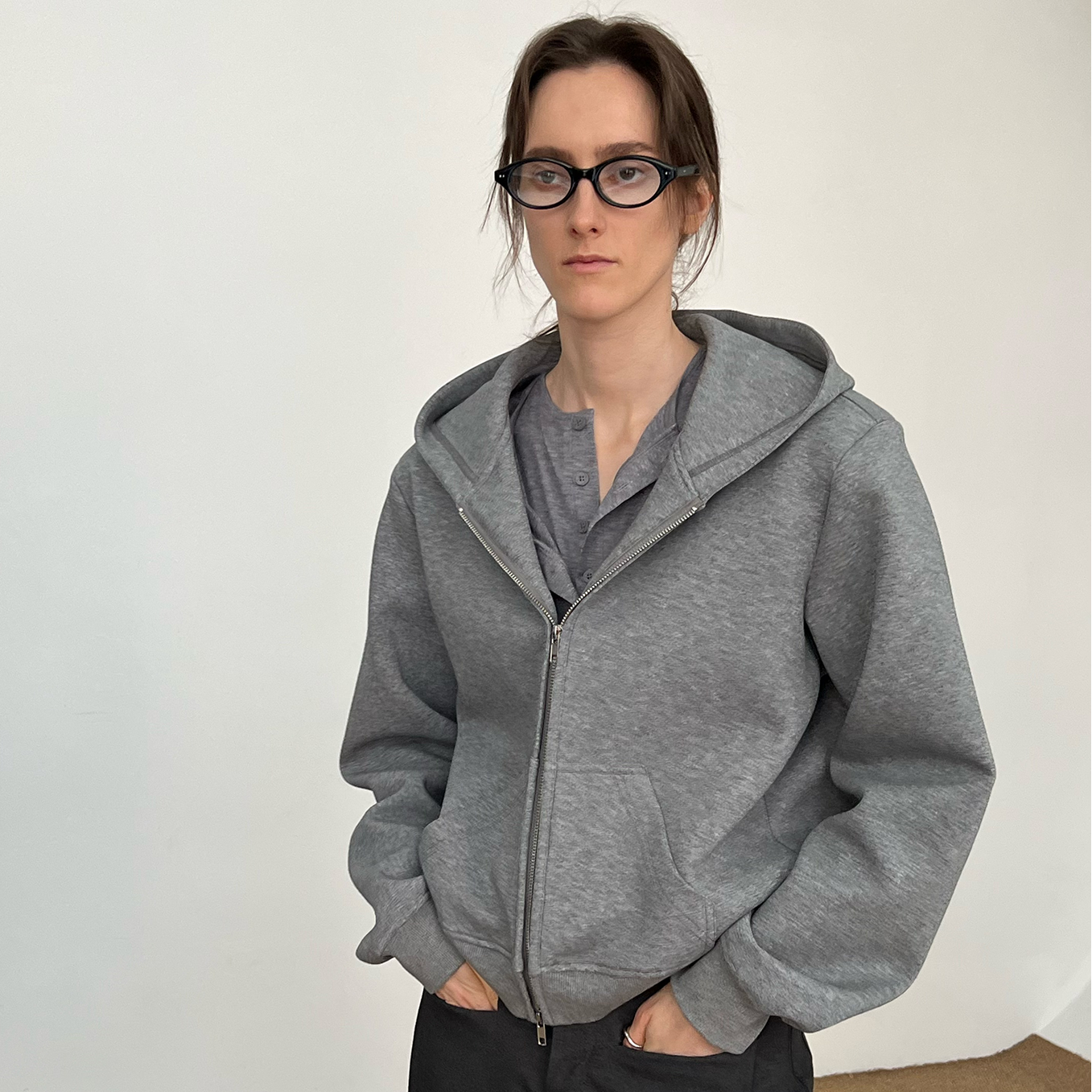 Plain Double Zipper Hoodie WN21598