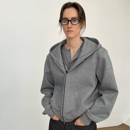 Plain Double Zipper Hoodie WN21598